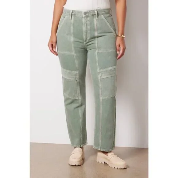 NWT AGOLDE Cooper Cargo High Rise Straight Leg Jean Sz 34 Salamander Green - Picture 4 of 16